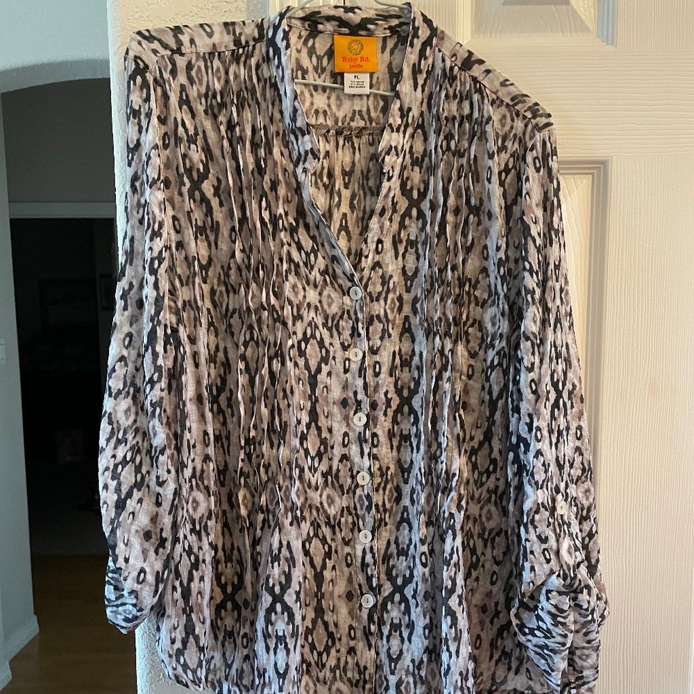 Ruby Rd. 3/4 Sleeve Button Down Sheer Top Pl - image 1